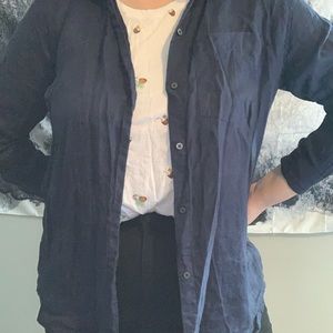 Linen Navy Button Up
